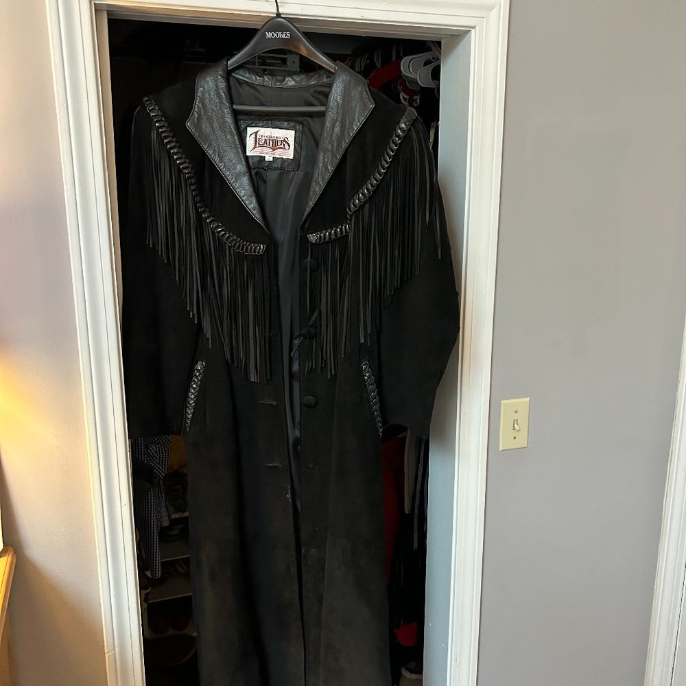 Ladies Long Black Leather Jacket